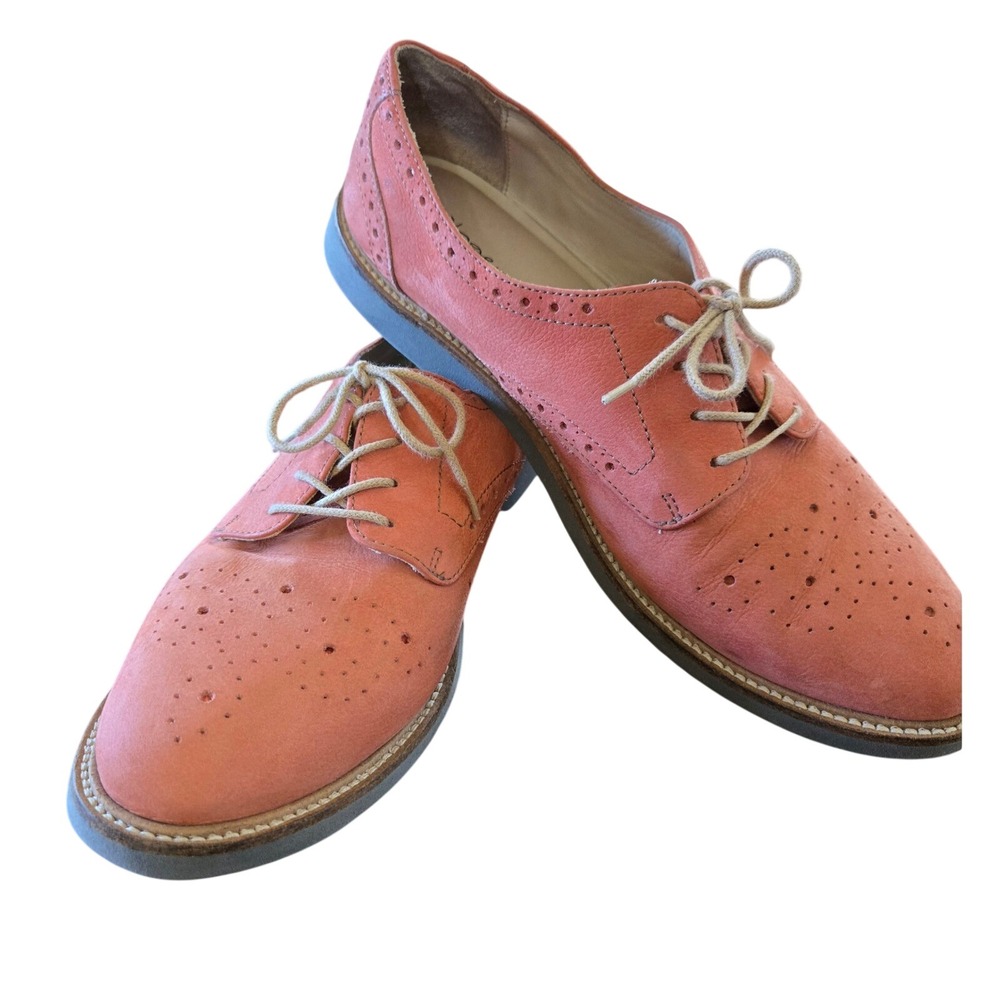 Halogen Women's Dusky Orange Leather Wingtip Oxford Brogue Lace Up Flats Size 10